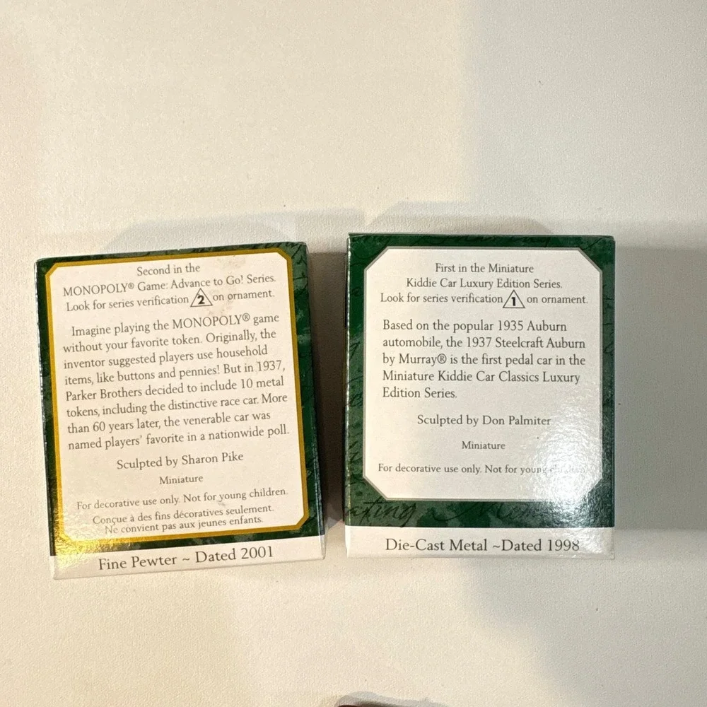 Hallmark Keepsake Miniature Ornaments Monopoly Race Car & 1937 Steelcraft Auburn